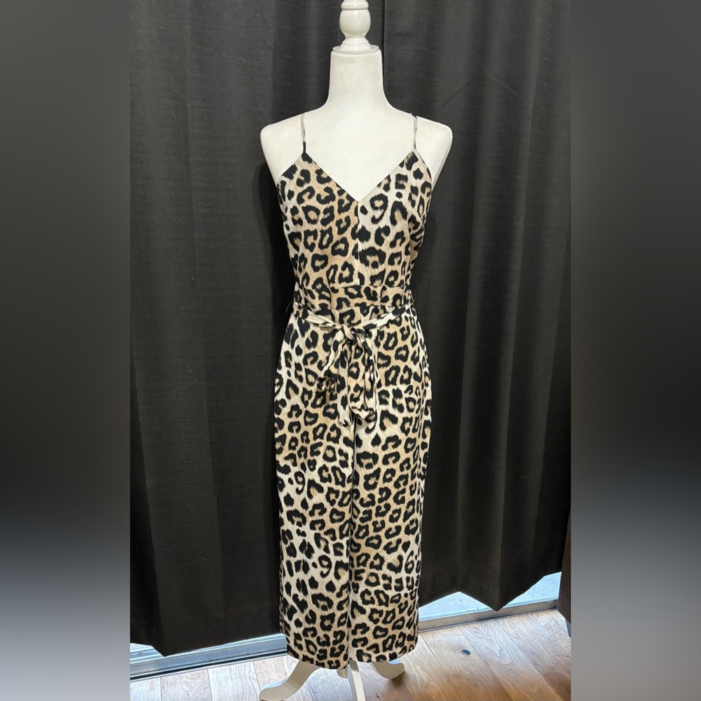 Banana Republic Black and Brown Animal Print Jumpsuit with Spaghetti Strap